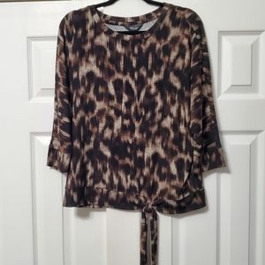 Simply Vera leopard print black and brown pullover 3/4 sleeves tie at hem Large